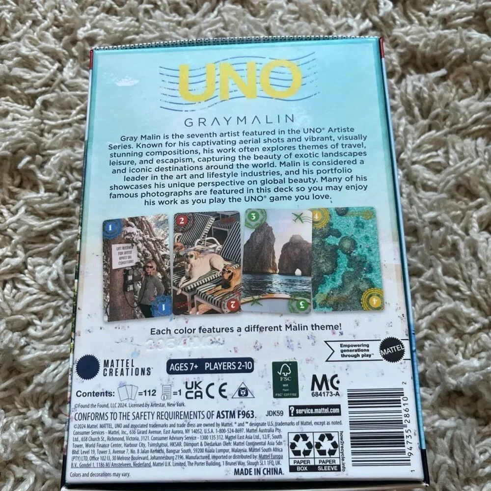 Mattel Uno Artiste Series Gray Malin Collectible Card Game And Postcards Open Bo